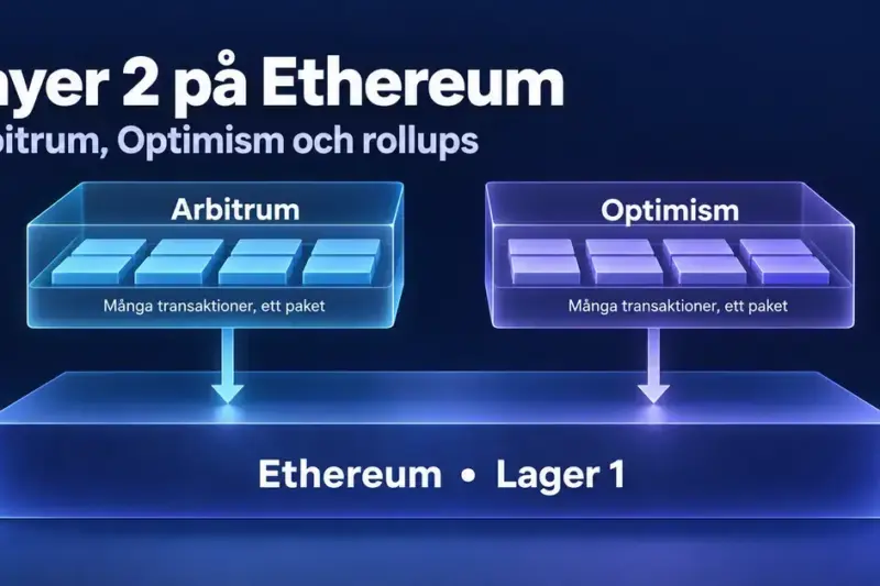 Illustration av hur Arbitrum och Optimism samlar många transaktioner i paket som skickas till Ethereums baslager.