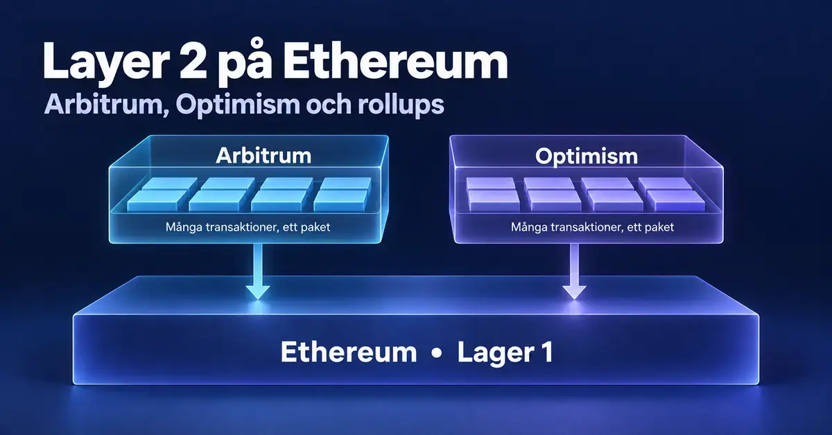 Illustration av hur Arbitrum och Optimism samlar många transaktioner i paket som skickas till Ethereums baslager.
