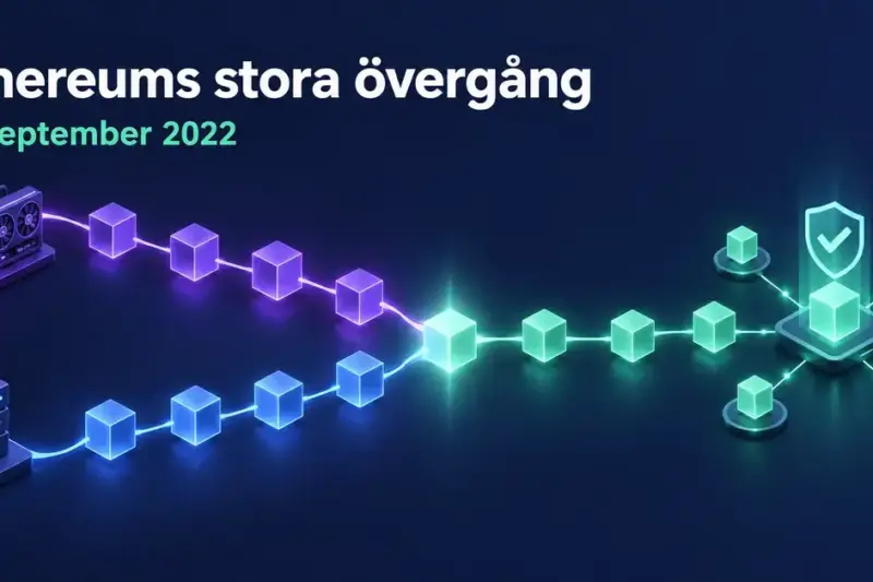 Illustration av hur två blockkedjor förenas vid Ethereums övergång från gruvdrift till ett nätverk av validerare den 15 september 2022.