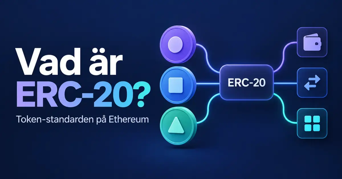 Illustration av hur ERC-20 fungerar som en gemensam standard för olika token på Ethereum och kopplar dem till plånböcker, kryptobörser och appar.